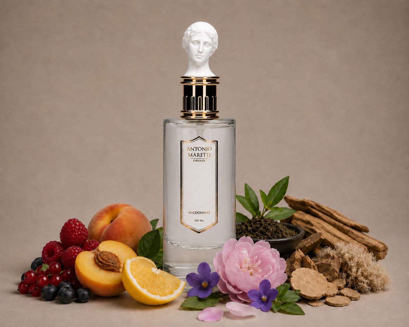 Madonna fragrance with luminous fruit and floral materials
